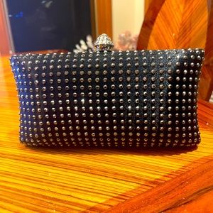 Kate Landry  beaded black clutch with strap